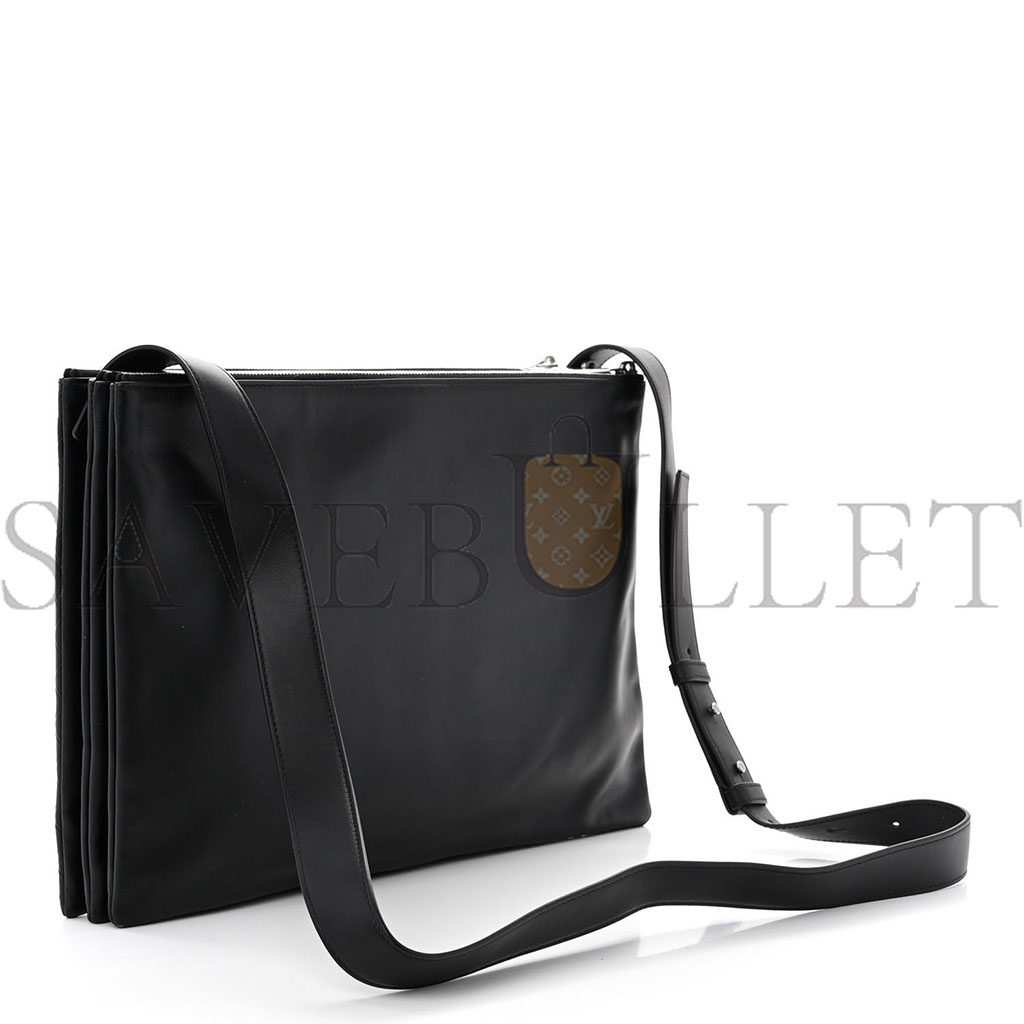 bo*te*ga Ve*ne*ta intrecciato embossed triple zip messenger bag black (38*25*5cm)