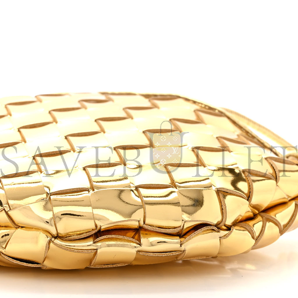 bo*te*ga Ve*ne*ta mirror laminated nappa intrecciato mini sardine bag gold (20*12*3cm)