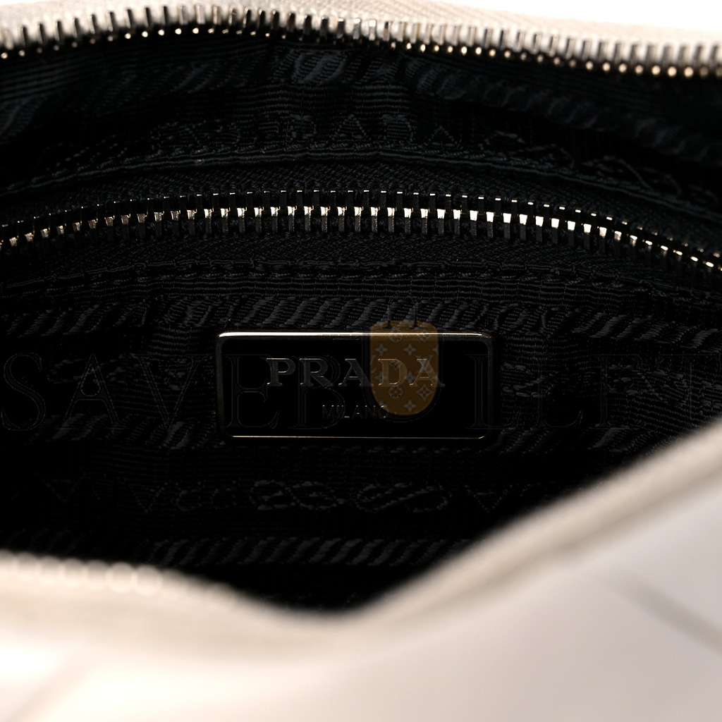 Pra*a nappa nylon quilted patchwork system flap bag white (20*15*8cm)