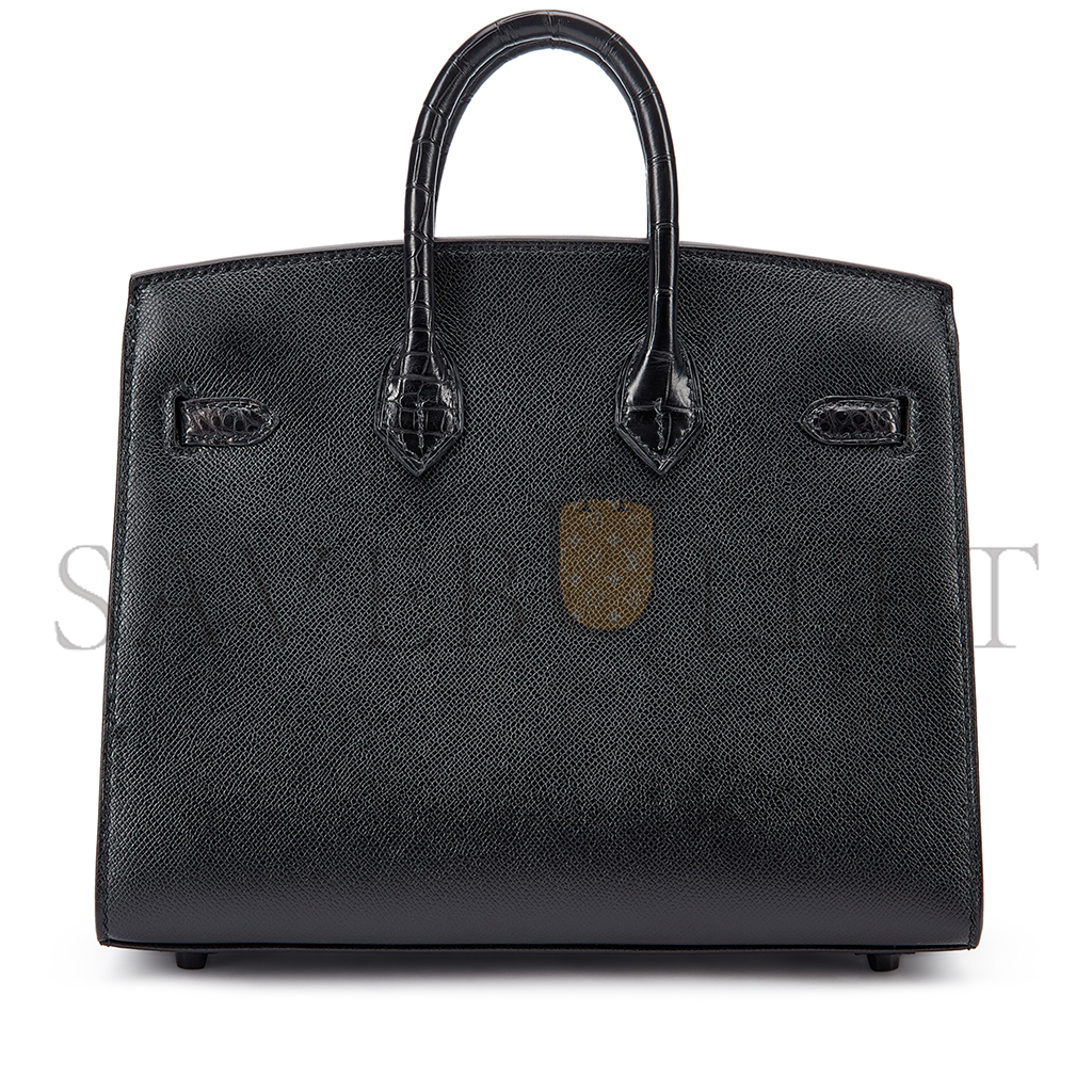 H**mes master birkin 20 black crocodile leather curtain bag bk20 (20*16*11cm)