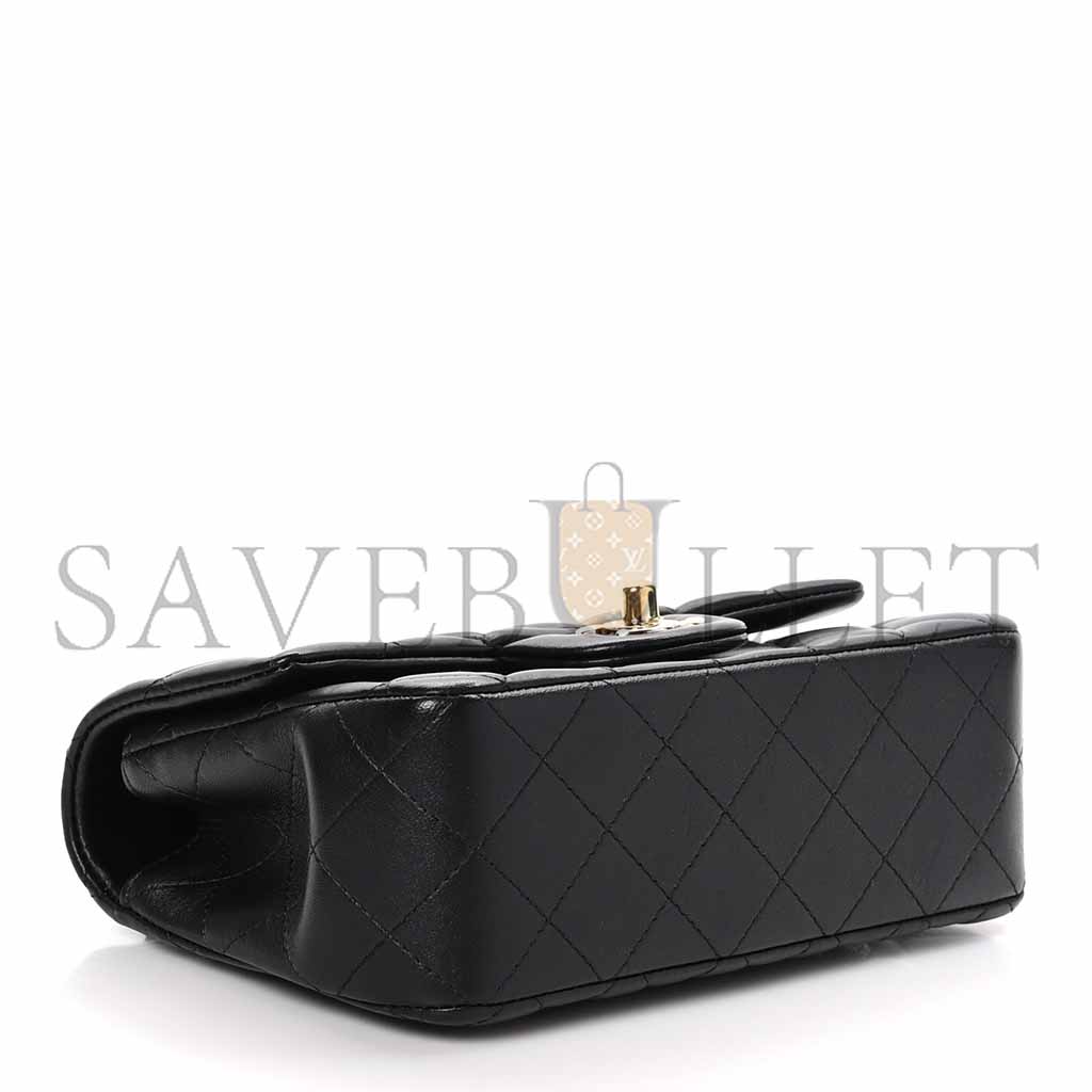 Ch*el lambskin quilted mini top handle rectangular flap black (20*12*6cm)