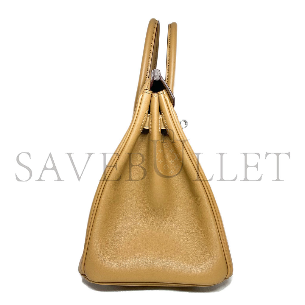 H**mes master birkin 25 swift leather silver buckle biscuit color bag 2980-152 (25*20*13cm)
