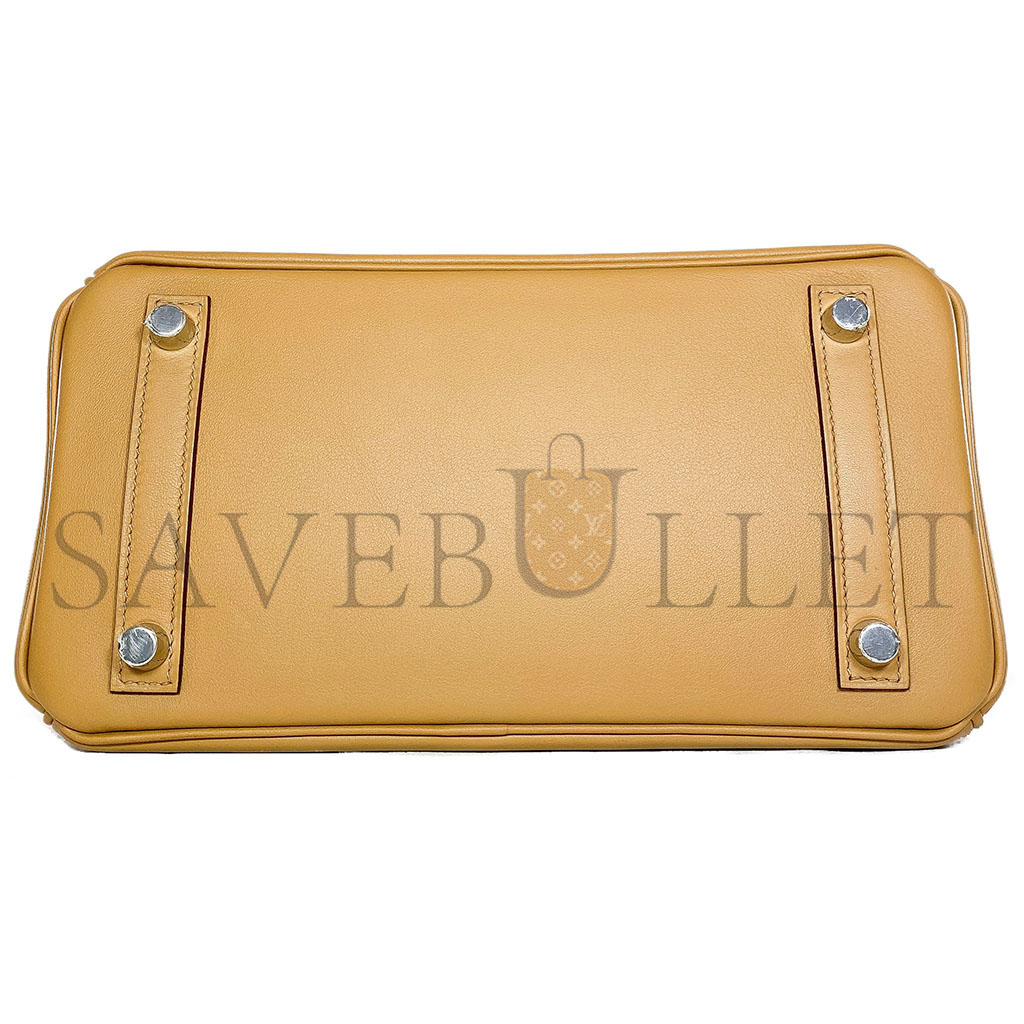 H**mes master birkin 25 swift leather silver buckle biscuit color bag 2980-152 (25*20*13cm)