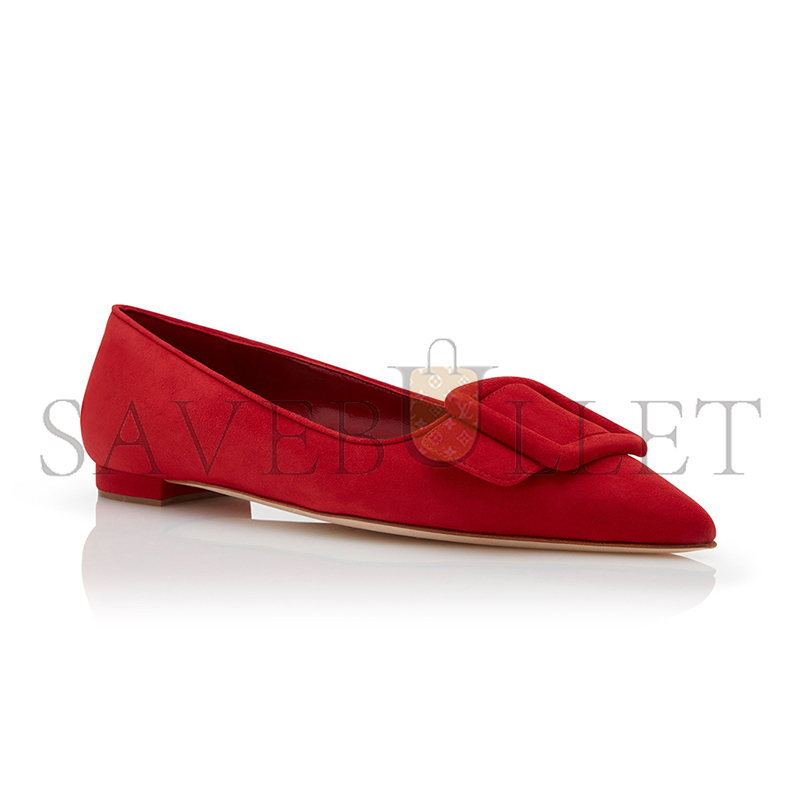 MANOLO BLAHNIK MAYSALEPUMPFLAT RED SUEDE BUCKLE DETAIL FLAT PUMPS 322-2402-0002