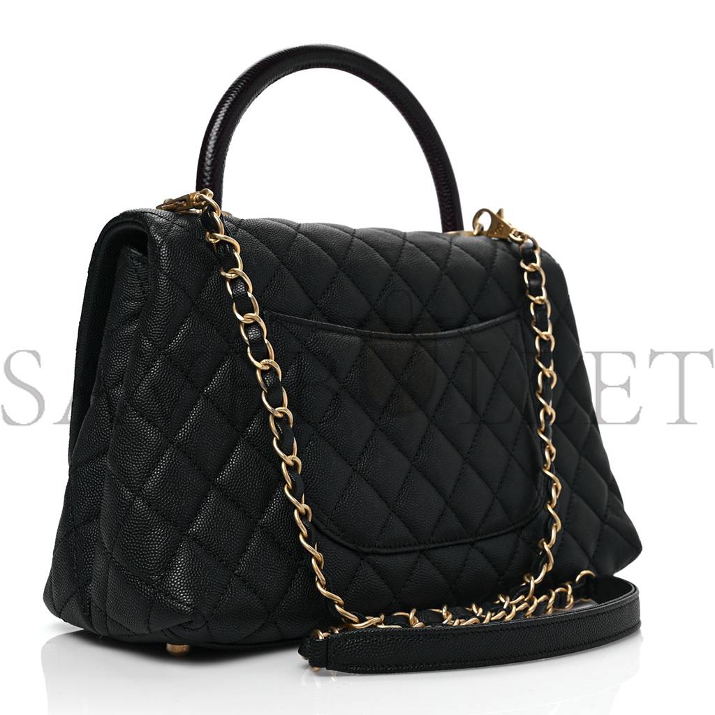 Ch*el caviar lizard embossed quilted small coco handle flap black gold hardware (29*18*11cm)
