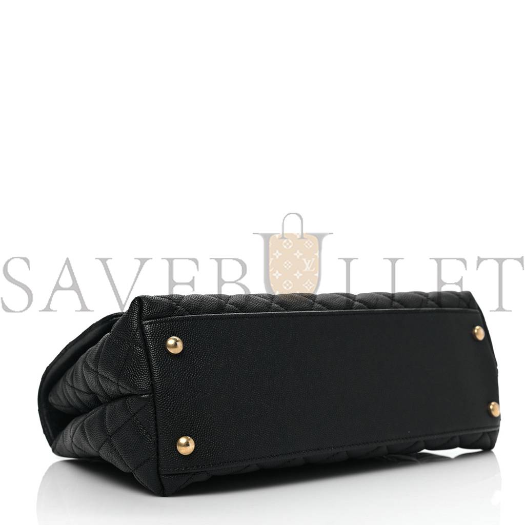 Ch*el caviar lizard embossed quilted small coco handle flap black gold hardware (29*18*11cm)