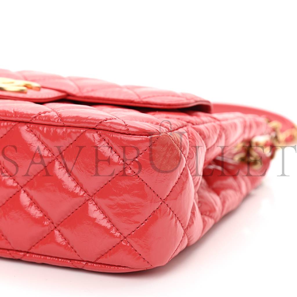 Ch*el shiny crumpled calfskin quilted small hobo red gold hardware (22*17*7cm)