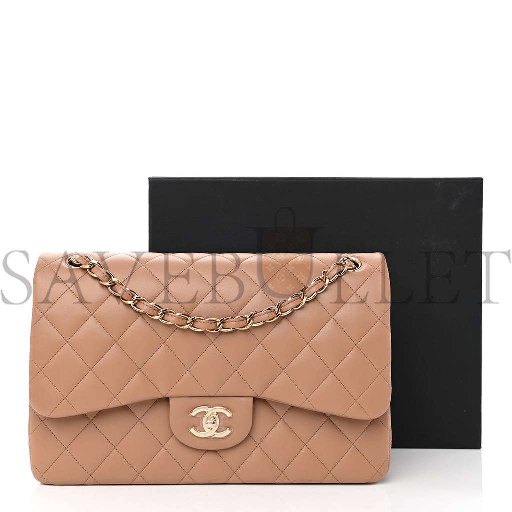 Ch*el lambskin quilted jumbo double flap dark beige rose gold hardware (31*19*9cm)