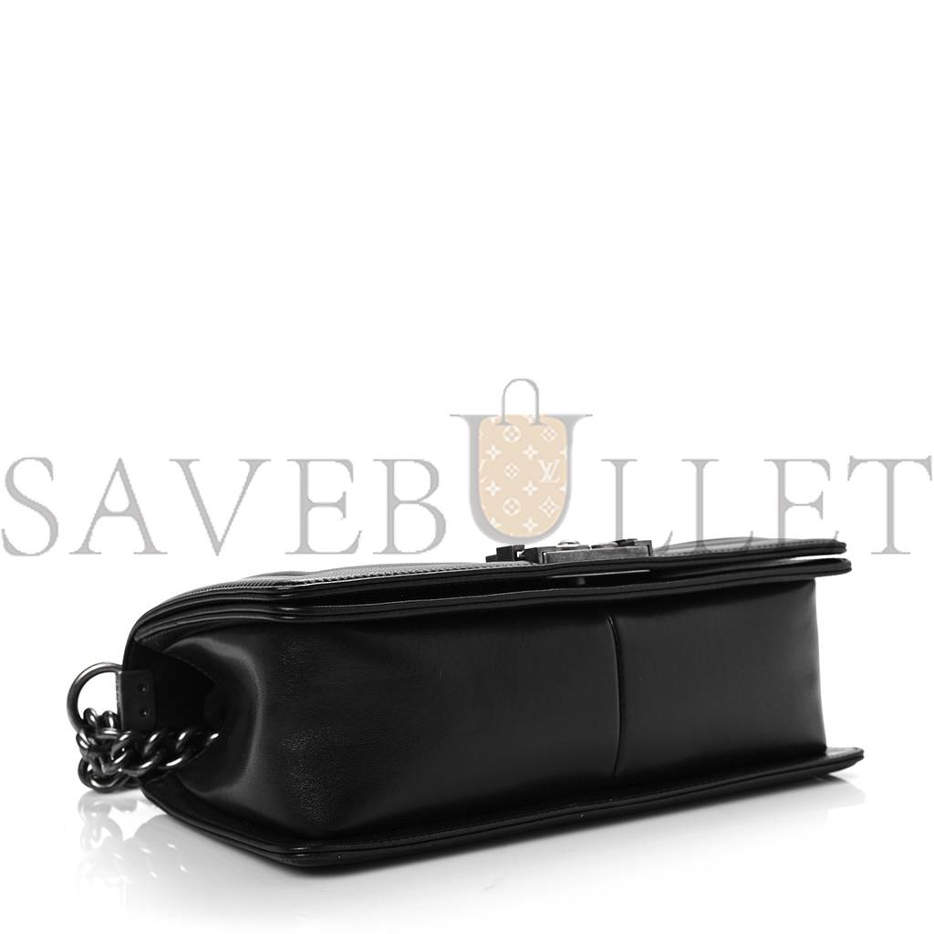 Ch*el calfskin quilted medium boy flap black silver hardware (25*14*9cm)