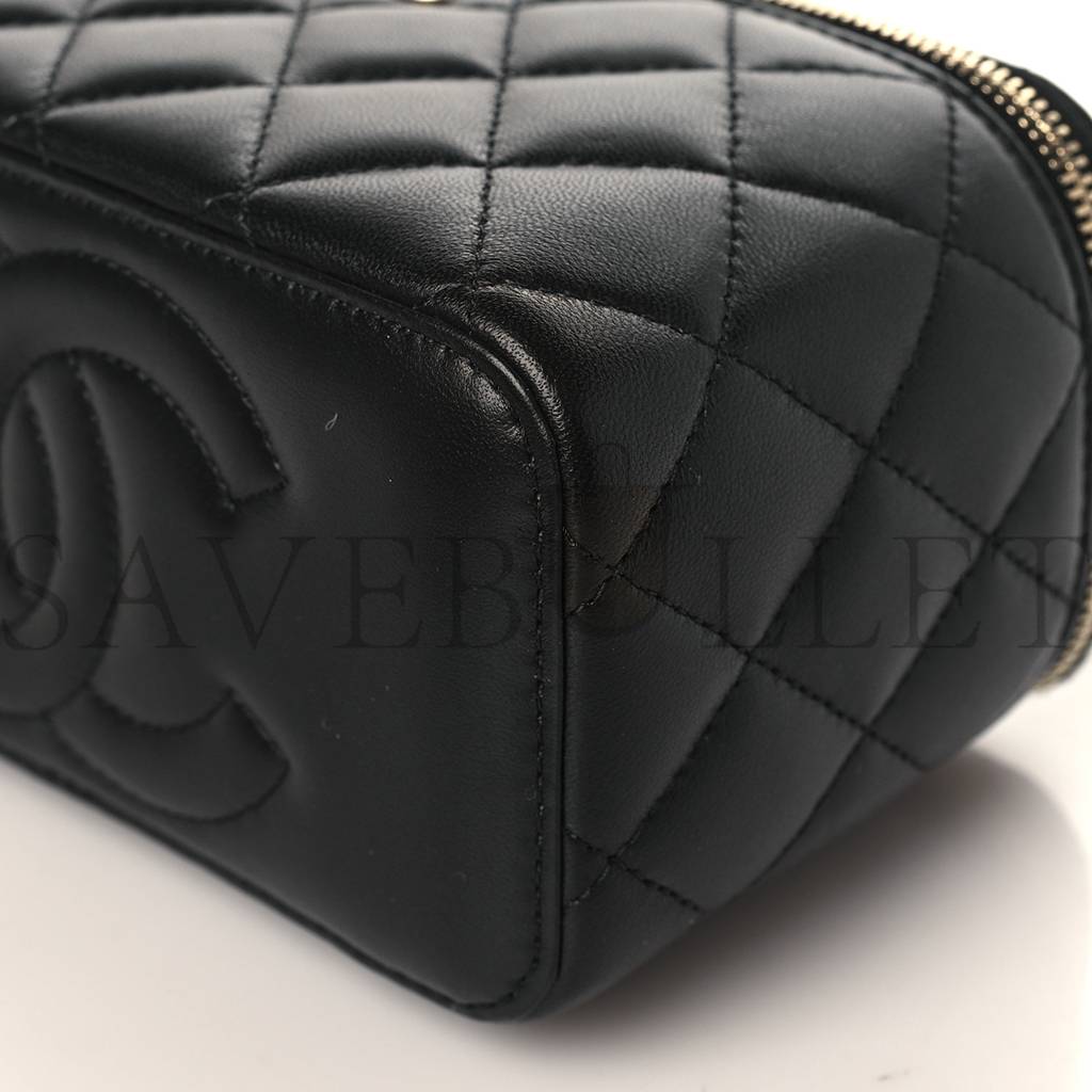 Ch*el lambskin quilted pearl crush small vanity case with chain black rose gold hardware (17*10*8cm)