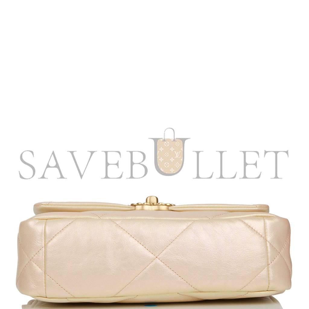 Ch*el medium 19 flap bag rose iridescent calfskin mixed hardware (25*16*9cm)