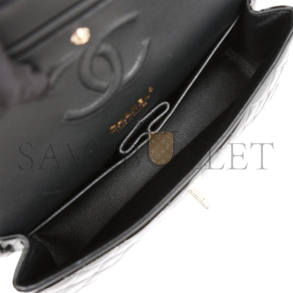 Ch*el medium classic double flap bag black patent light gold hardware (25*15*7cm)