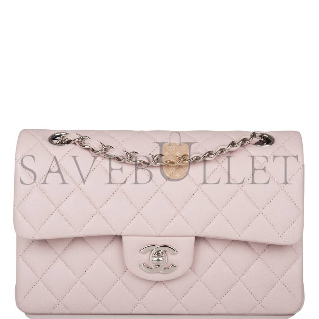 Ch*el small classic double flap bag light pink lambskin silver hardware (23*13*6cm)