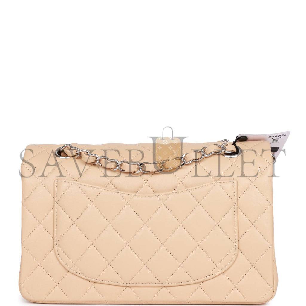Ch*el small classic double flap beige lambskin silver hardware (23*13*6cm)