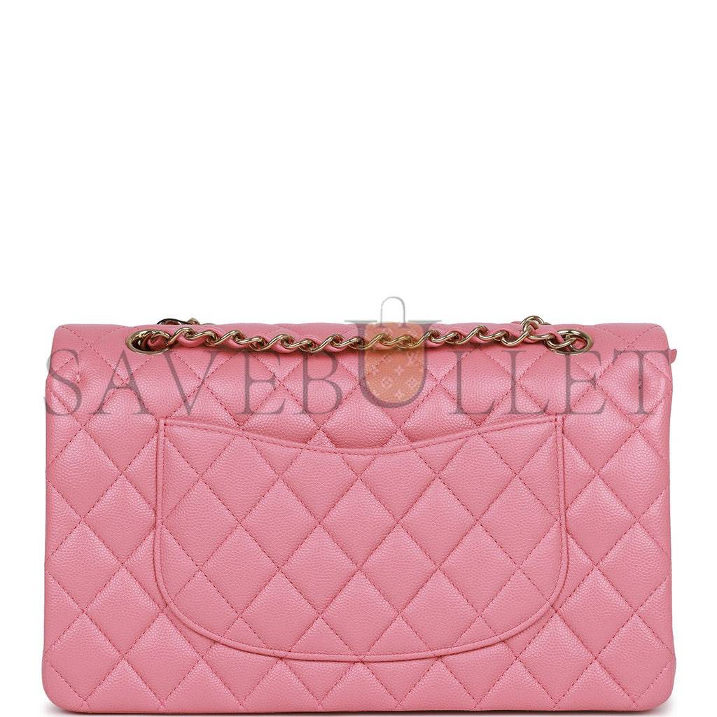 Ch*el medium classic double flap bag dark pink caviar light gold hardware (25*15*7cm)