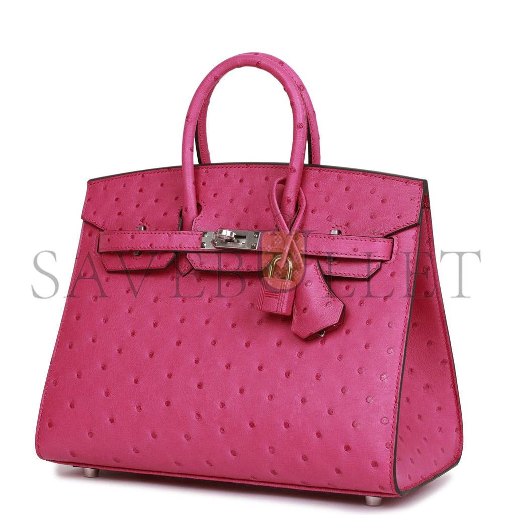 H**mes birkin sellier 25 rose pourpre ostrich palladium hardware handmade (25cm)