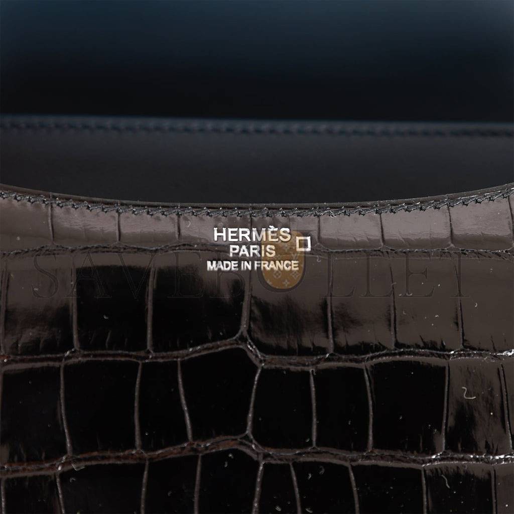 H**mes constance 24 tri-color black, bleu baltique and vert rousseau shiny alligator palladium hardware (24cm)