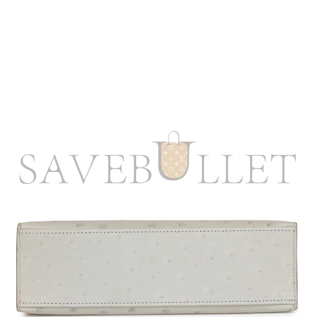 H**mes mini kelly pochette gris perle ostrich palladium hardware (22*14*7cm)