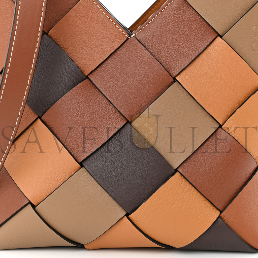 l*ew* calfskin small woven basket surplus bag brown (23*22*15cm)