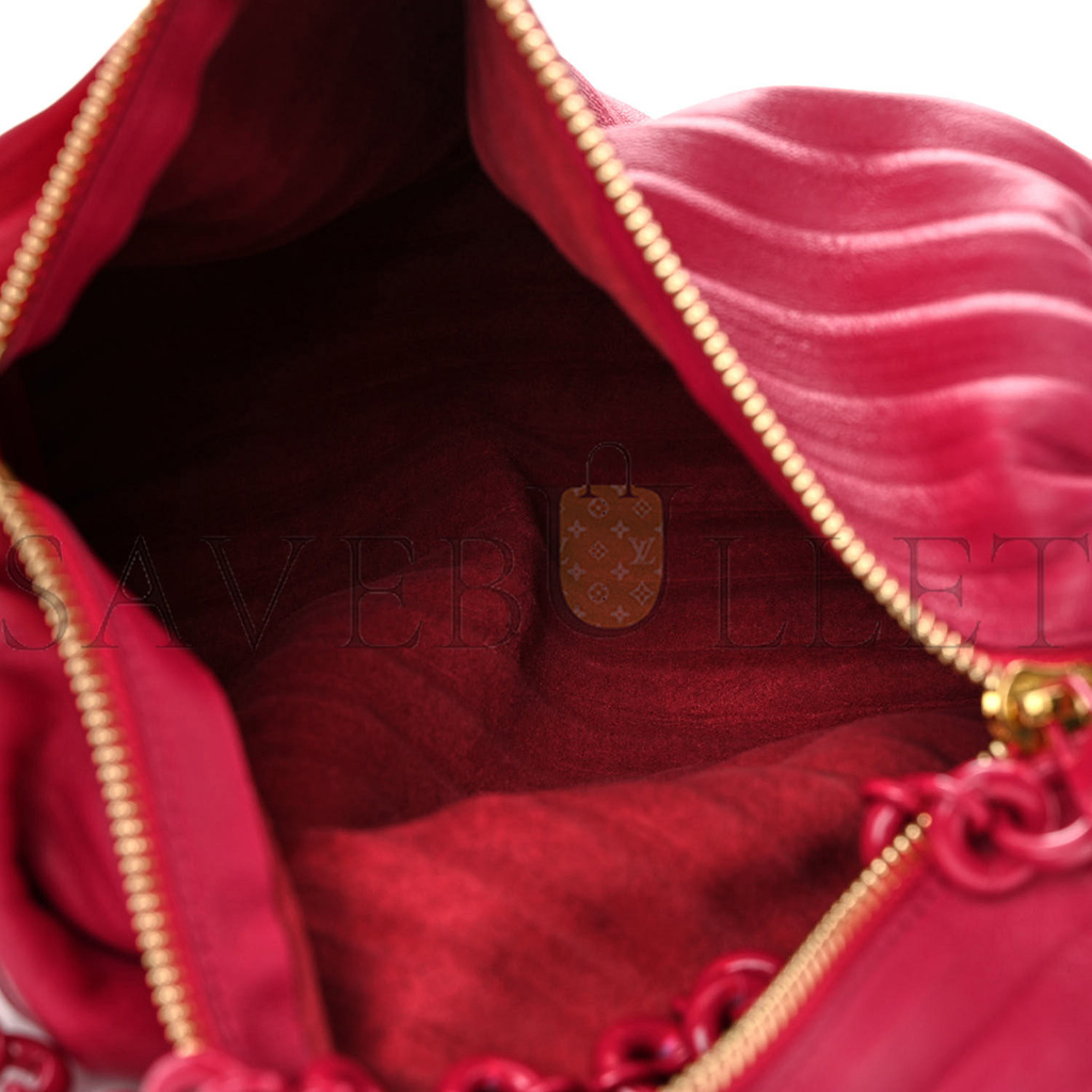 l*ew* lambskin pleated bracelet pouch shoulder bag rouge blossoms (25*10*10cm)