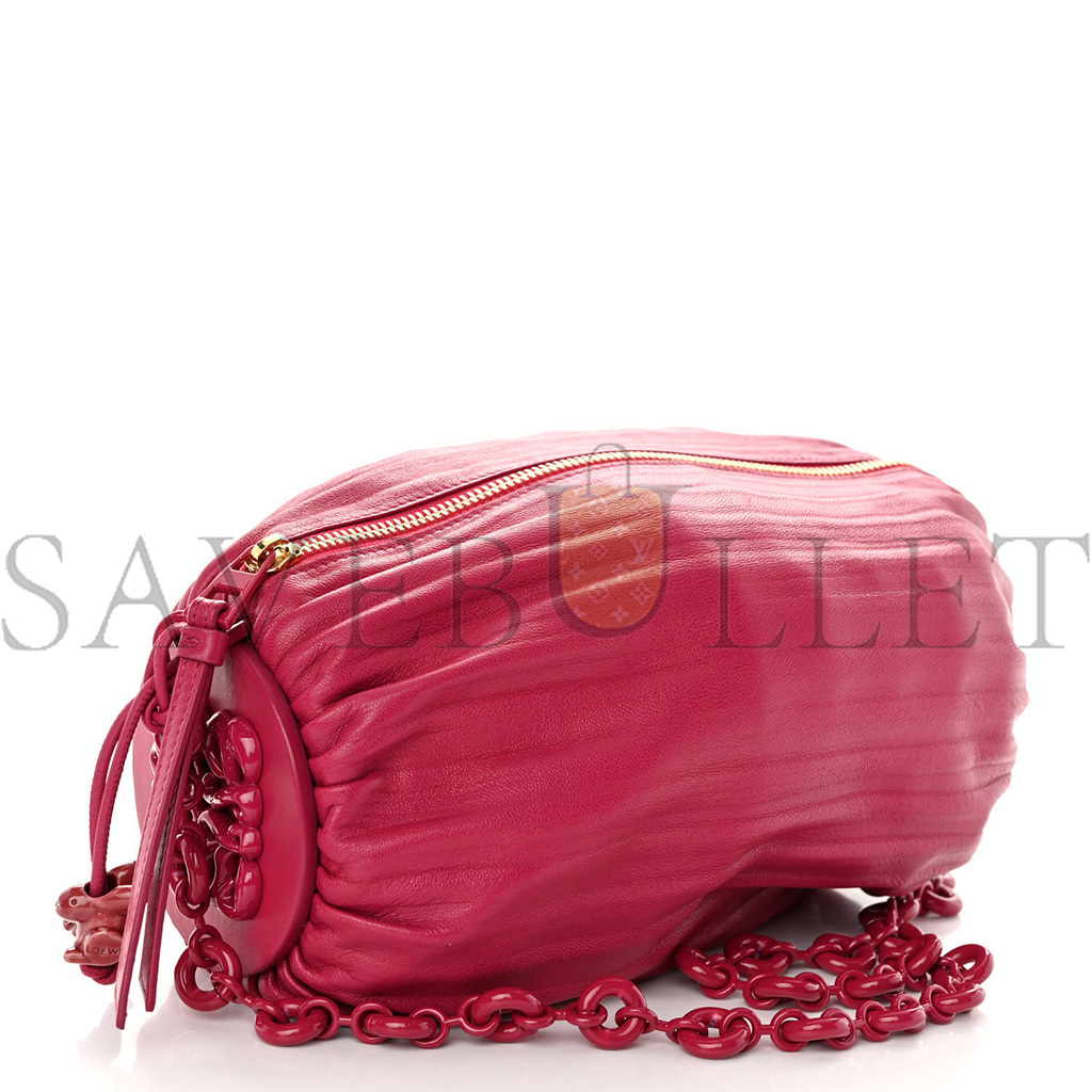 l*ew* lambskin pleated bracelet pouch shoulder bag rouge blossoms (25*10*10cm)