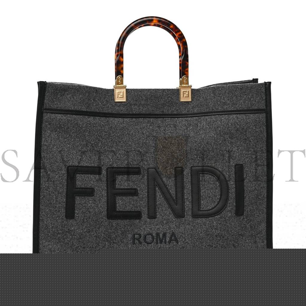 F**di melange flannel plexiglass satin logo embroidered threaded edge medium F**di sunshine shopper tote grigio black (40*34*20cm)